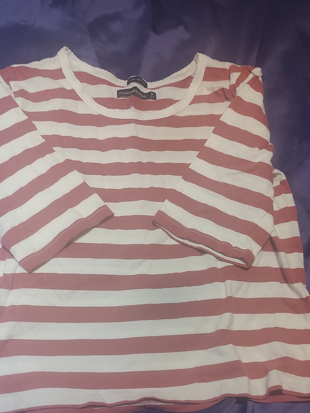 Abercrombie & Fitch Mauve and White Striped Boatneck Top